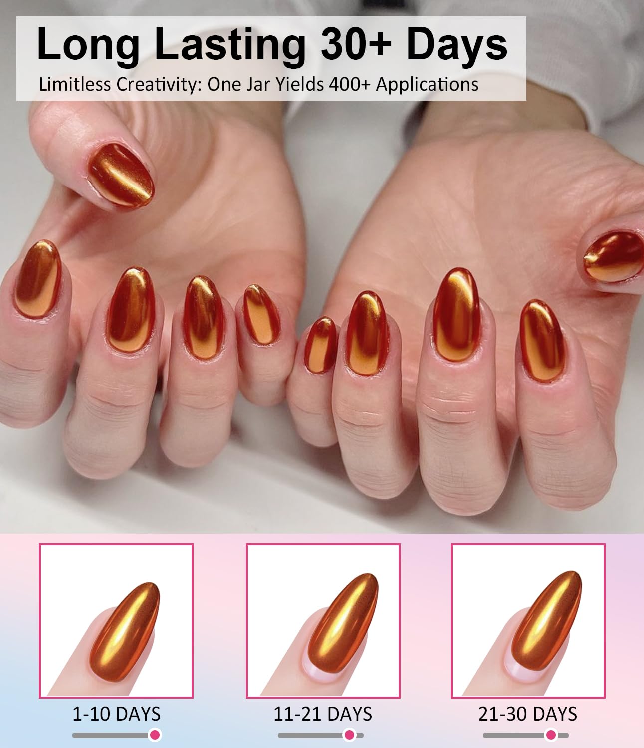 2 PCS Chrome Nail Powder：Mirror Effect Copper Chrome Nail Powder,Metallic Mirror Orange Chrome Nail Powder Decoration for DIY Nail Art,Bronze Pigment Holo Chrome Powder-BrightBean Baby