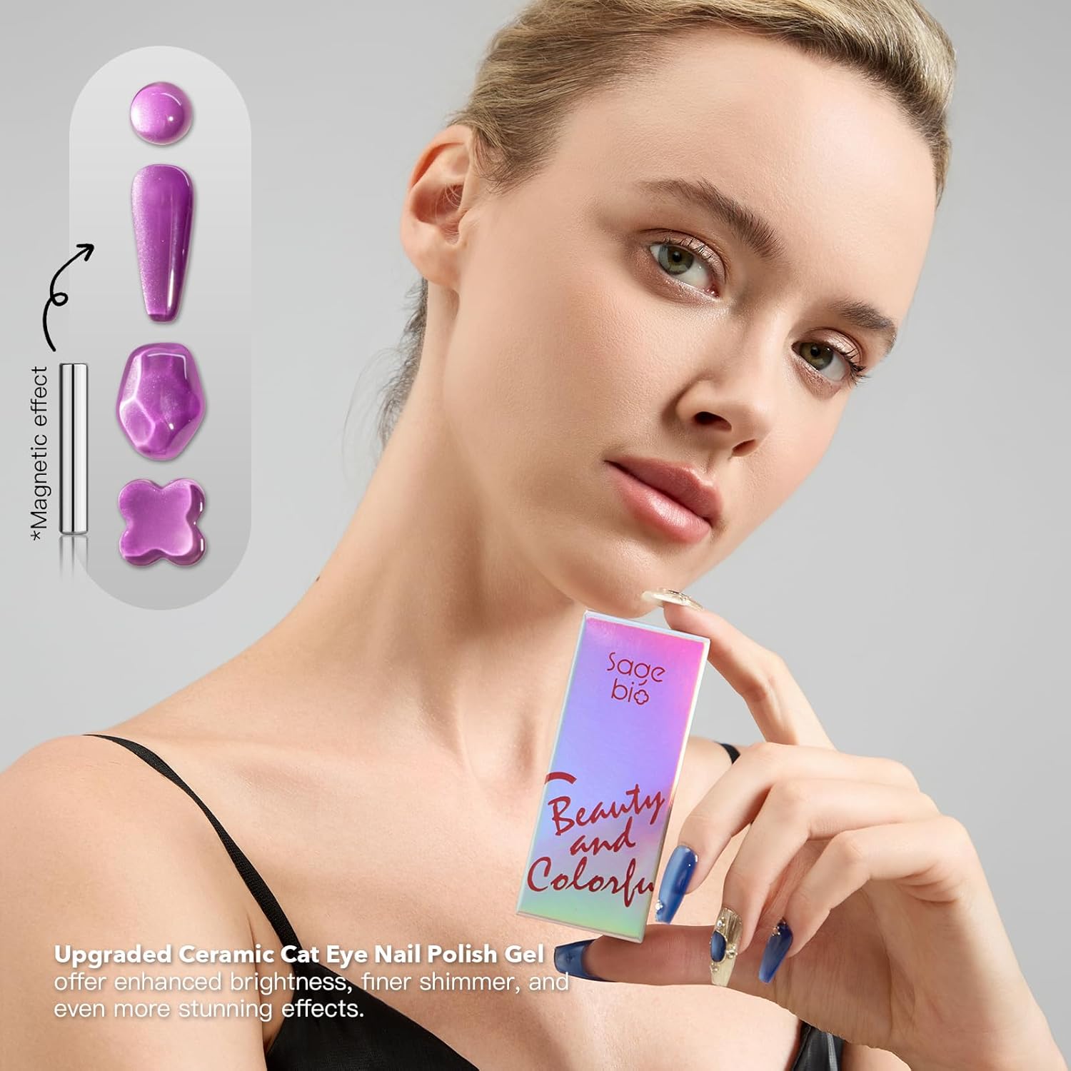 High-Density Cat Eye Gel Nail Polish with Magnet Stick, 15ml Dopamine Color Palette, Magnetic Effect Gel for DIY Manicure, Multiple Color Options - Violet Flash-BrightBean Baby