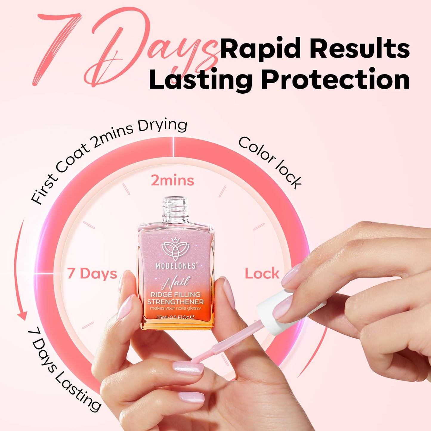 modelones Nail Strengthener Glitter Pink Nail Polish Nail Repair for Damaged Nails Hardener and Growth Polish Nail Care15ml-BrightBean Baby