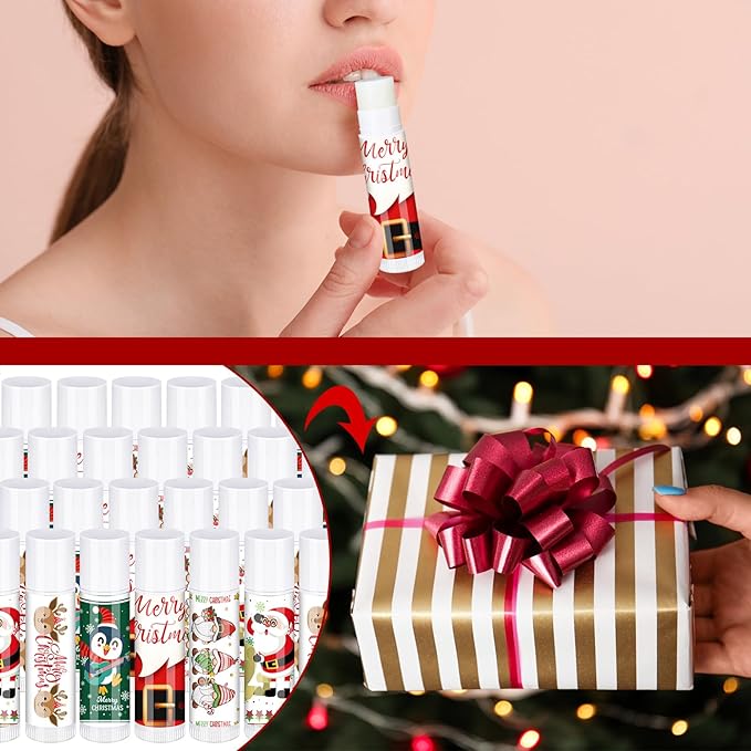 50 Pcs Pink Princess Lip Balm Bulk Pink Girl Lip Care Products Pink Girl Birthday Party Supplies Princess Party Gifts for Kids Women Bachelorette Party Bridal Baby Shower(Classic Christmas Styles)-BrightBean Baby