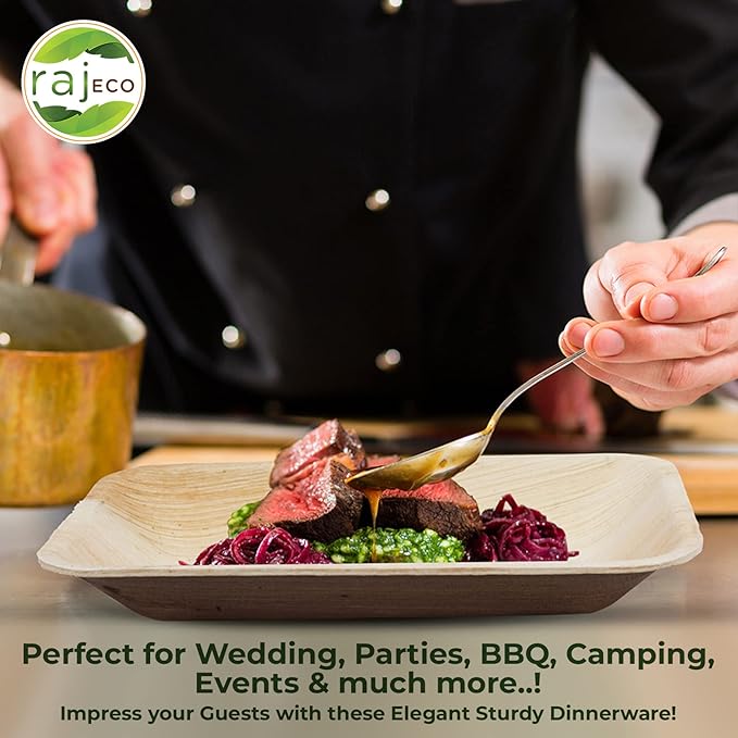 Raj Palm Leaf Plates Plates like Bamboo plates Disposable, Decorative Compostable Tableware for wedding, Lunch, Dinner, Birthday, Camping, Outdoor BBQ, Picnic (9.5"x100 7"x100 (200 Pack))