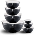 Black Mixing Bowls with Lids Set of 7, Stainless Steel Nesting Bowl with Khaki Lid for Non-slip Mixing Prepping Storing Serving, 7 Sizes-7/3.6/2.7/2.1/1.5/1/0.8 QT