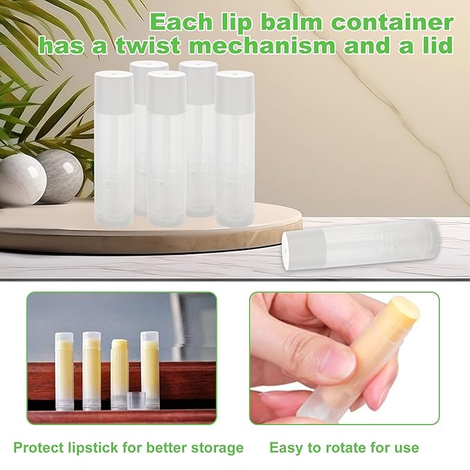 Lip Balm Tubes with Filling Tray and Spatula, 100PCS 5ml White Lip Balm Containers with White Caps, DIY Lip Care Balms Making Tray and Spatula for Women Girl Cosmetics Makeup-BrightBean Baby