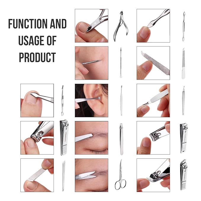 FAMILIFE Manicure Set, Nail Professional Kit Manicure Kits Nail Clipper Sets, 13PCS Stainless Steel Pedicure Sets Mens Grooming Tool, with Brown Leather Travel Case for Men-BrightBean Baby
