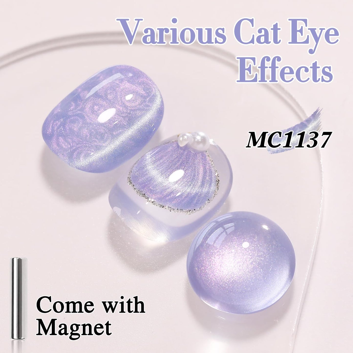 Double Rhythm 15ML Ice Glass Cat Eye Gel Polish with Magnet Holographic Glitter Shimmer Translucent Sheer Color Salon Soak Off Magnetic Nail at Home (Blue Purple-MC1137)-BrightBean Baby