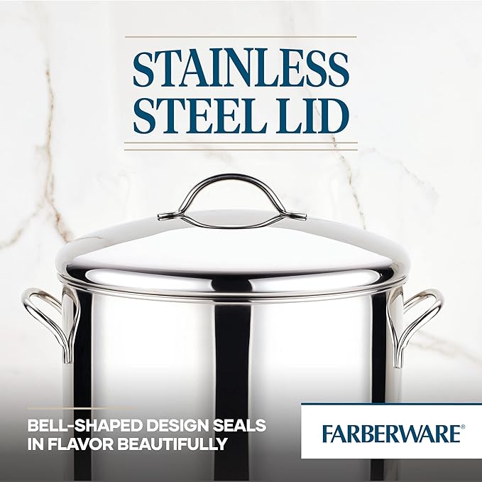 Farberware Classic Stainless Steel Stock Pot 16 Quart - Large Soup Pot with Lid