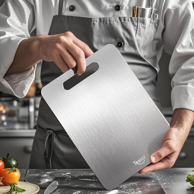 New Titanium Cutting Board - 100% Pure Titanium Cutting Boards For Kitchen,Easy to clean, Double-sided food-grade Cutting Board For Cutting Meats, Fruits And Vegetables（18 * 12）