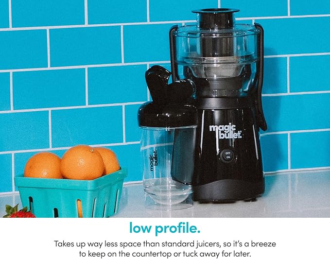 Magic Bullet® Mini Juicer, Countertop Space-Saving, 2" Feed Chute for Fruits and Vegetables, 400W, 16oz Cup, Compact Design, Black, MBJ50100AK