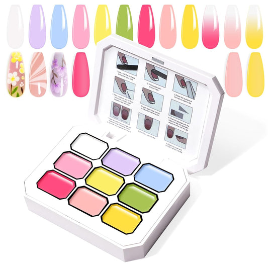 Gradient Painting Gel, 9 Bright Colors Ombre Gel Nail Polish Spring Summer Light Pink Blue for Pigment Pat Nails Aura Nails, French Manicure DIY Nail Art Long Lasting Palette Fairy Spring-BrightBean Baby