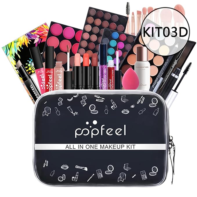 All-in-One Makeup Gift Set Travel Makeup Kit Complete Starter Makeup Bundle Lipgloss Lipstick Concealer Blushes Powder Eyeshadow Palette Cosmetic Palette for Teen Girls & Adults #18-BrightBean Baby