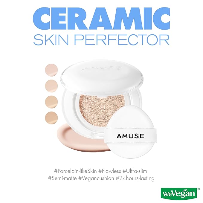 Amuse SEOUL Ceramic Skin Perfector Cushion Foundation Refill | Long-lasting, Lightweight, Semi-matte, Flawless Coverage, Hypoallergenic, Korean Beauty, Vegan(15g / 0.52 oz.) ([Refill] 02 HEALTHY)-BrightBean Baby