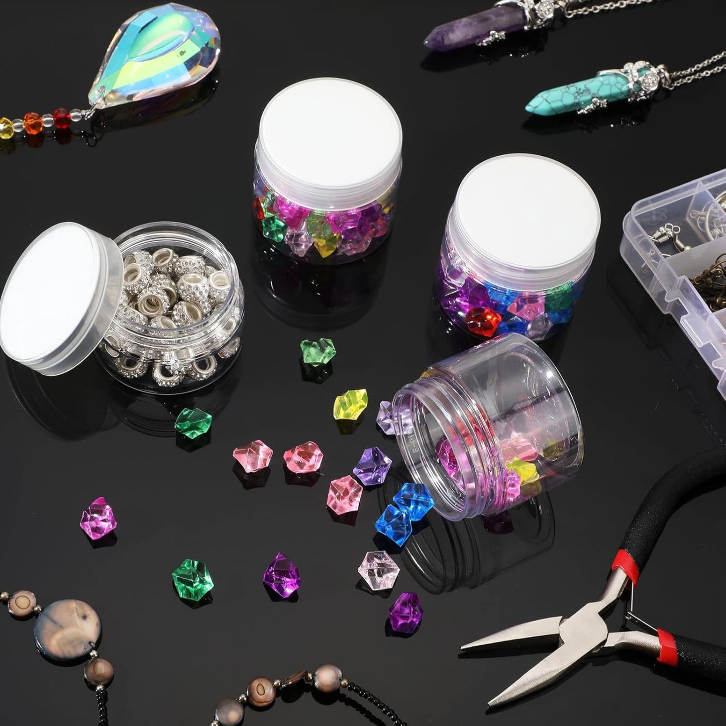 SATINIOR 100 Pcs Plastic Jars with Lids Small Containers Lids Wide Mouth Small Plastic Containers for Lotion Cream Rhinestones Body Butters Travel Storage(2 oz,Clear)-BrightBean Baby