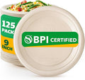 100% Compostable Paper Plates, 9 Inch, 125 Count, Biodegradable Bagasse Plates, Heavy Duty Disposable Plates Bulk for Party | Microwave-Safe | Soak-Resistant, Cut Resistant