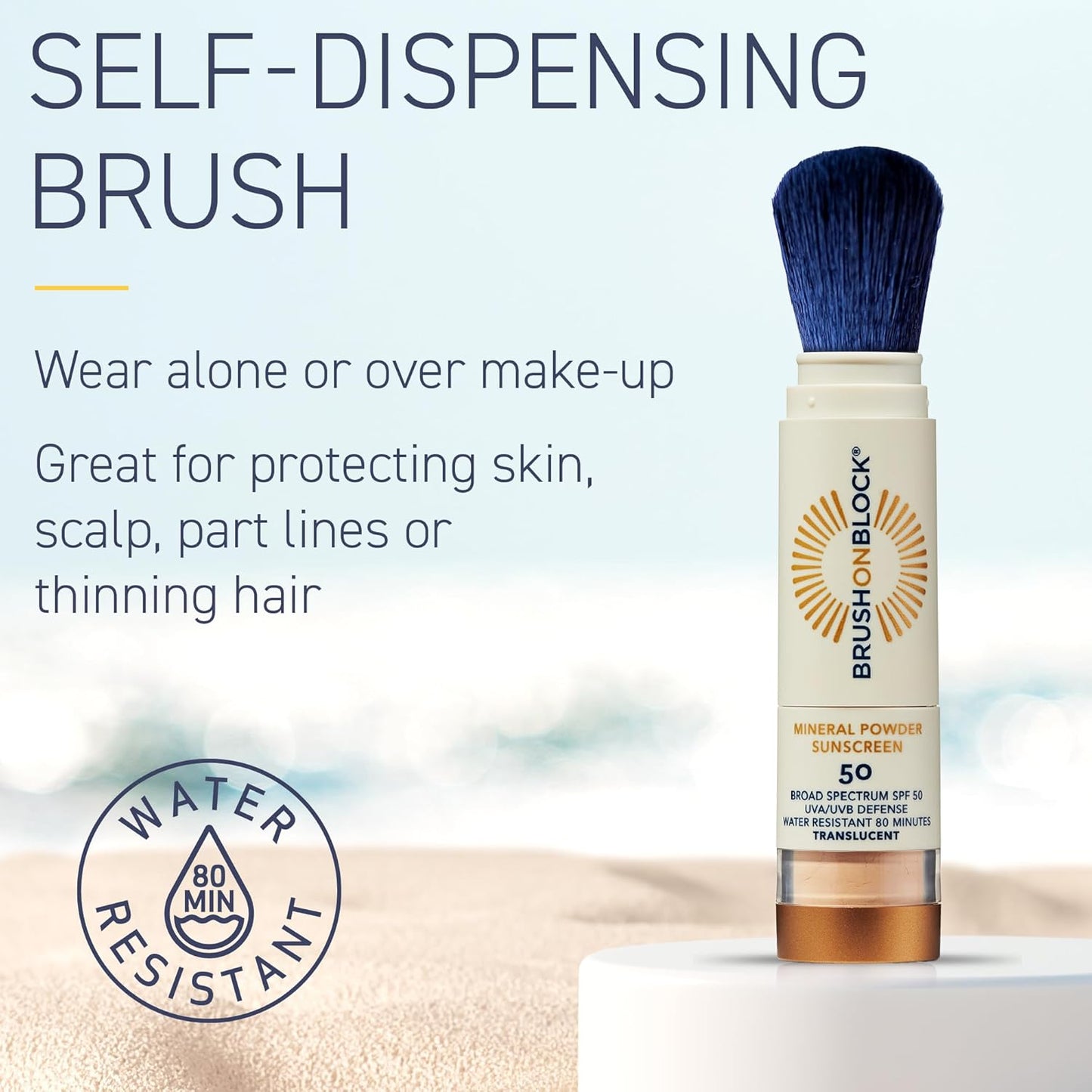 Brush On Block SPF 50 Mineral Powder Sunscreen, Translucent, Broad Spectrum, Water Resistant Face Protection, For All Skin Tones & Types, Reef Friendly, Mfg in USA-BrightBean Baby