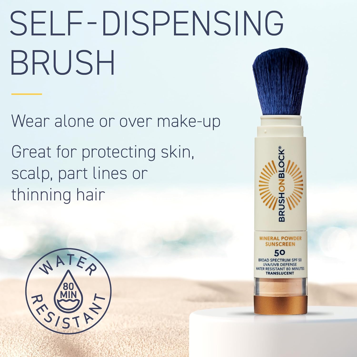 Brush On Block SPF 50 Mineral Powder Sunscreen, Translucent, Broad Spectrum, Water Resistant Face Protection, For All Skin Tones & Types, Reef Friendly, Mfg in USA-BrightBean Baby