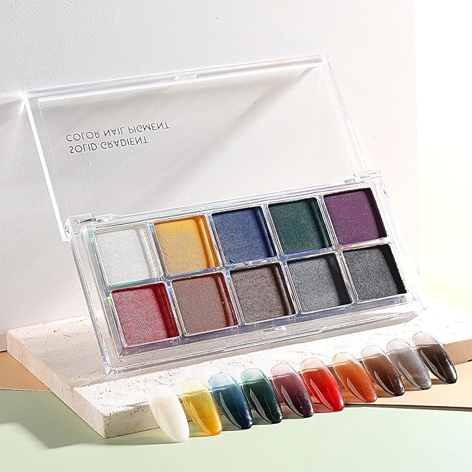 10 Colors Solid Fluorescent Neon Pigment Powder Set Gradient Iridescent Aurora Mermaid Pearl Glitter Dust Kit for Home Salon Nail Art Designs-BrightBean Baby