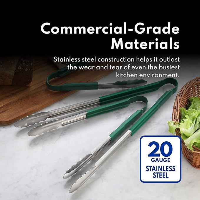 New Star Foodservice 35827 16-Inch Utility Spring Tongs, Stainless Steel, Vinyl Coated, Set of 12, Red