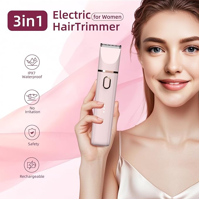 Trimmer for Women: 3 in 1 Gentle Painless Electric Razor for Women,120min Cordless Runtime,USB Charge Dock,IPX7 Waterproof Wet & Dry Use Portable Facial Razor with Ceramic Blade Travel Grooming Kit-BrightBean Baby