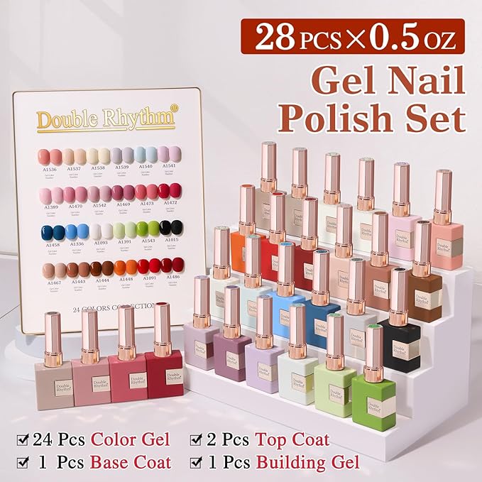 Double Rhythm 28Pcs 0.5Oz Gel Nail Polish Set Same Color Same Bottle Soak Off Gel Polish Kit Nail Art Manicure Salon DIY at Home for Women (White Pink Collection-T24-2)-BrightBean Baby