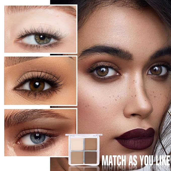 Powder Eyeshadow Quad, Beige Nude Taupe Brown Matte Eye Shadow Palette Makeup, Neutral Vegan Shimmer Quads Eye Shadow Palette for Older Women Pigmented Waterproof, paleta de sombras de ojos, 15-BrightBean Baby