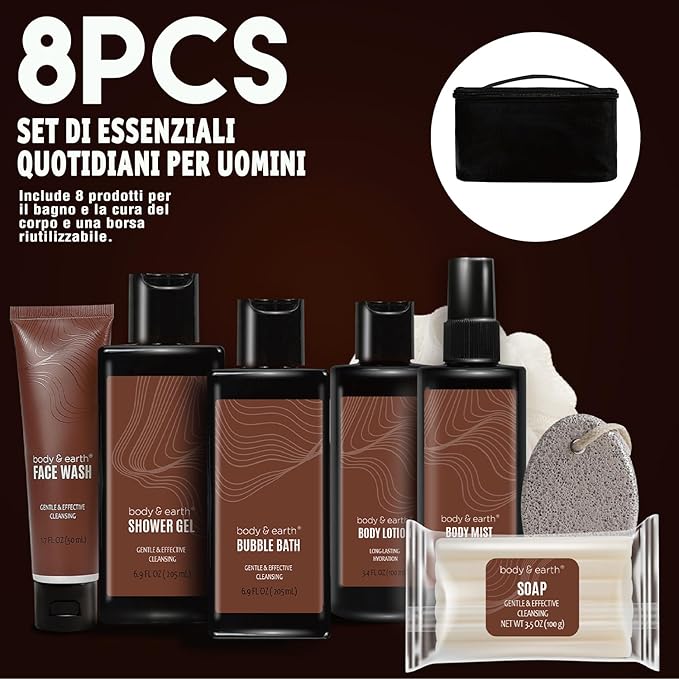 Bath and Body Gift Baskets for Men Body & Earth Sandalwood Mens Bath Set with Body Lotion, Face Wash, Shower Gel, Bubble Bath, Loofah & More, Gift Set for Men,regalos para hombre,Christmas Gifts-BrightBean Baby