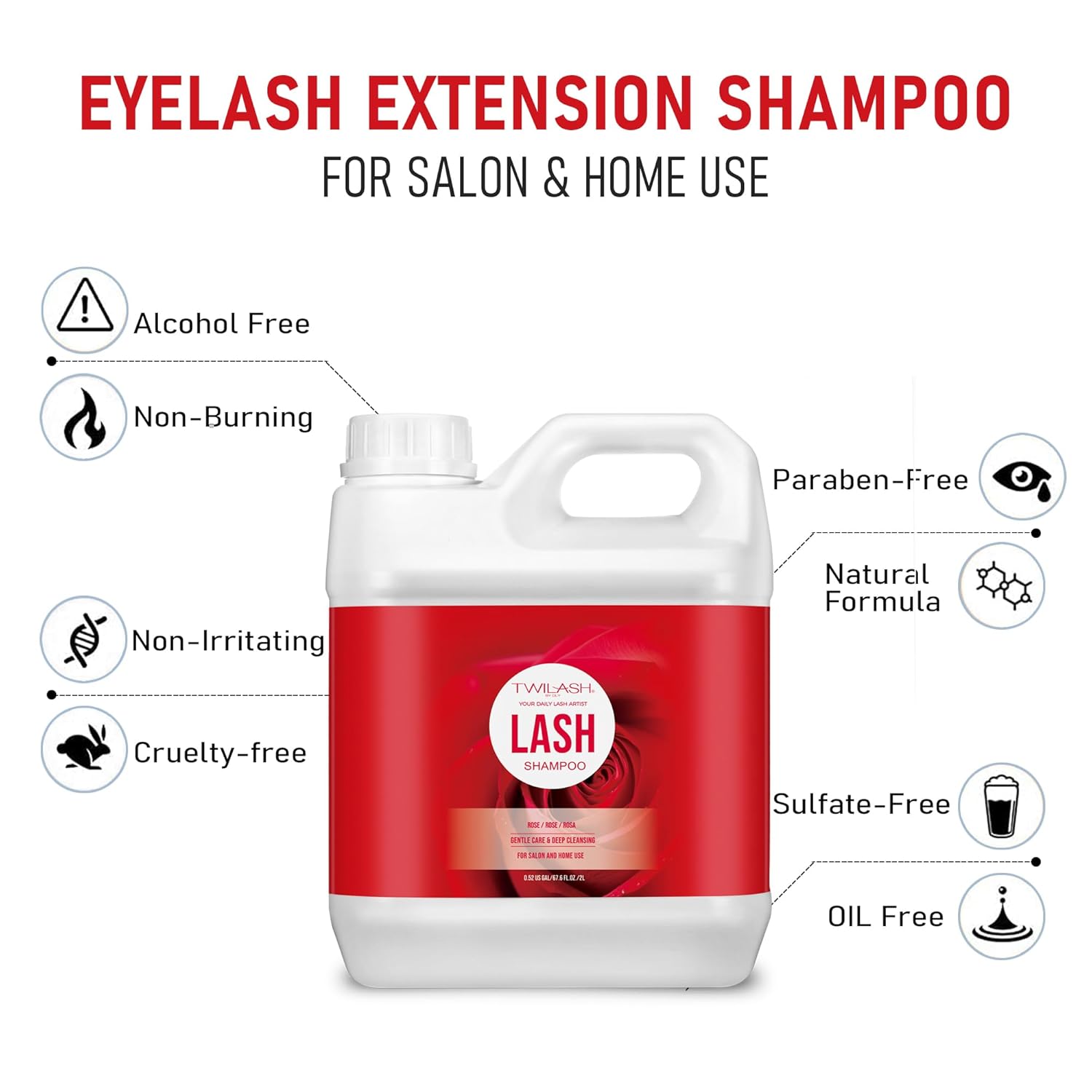 Lash Shampoo Bulk, Eyelash Cleanser for Extensions 2 Liters, Safe Makeup Remover, Non-irritating or Burning Eyelid Foaming Cleanser for Professional Salon and Home Use (Rose-2L)-BrightBean Baby