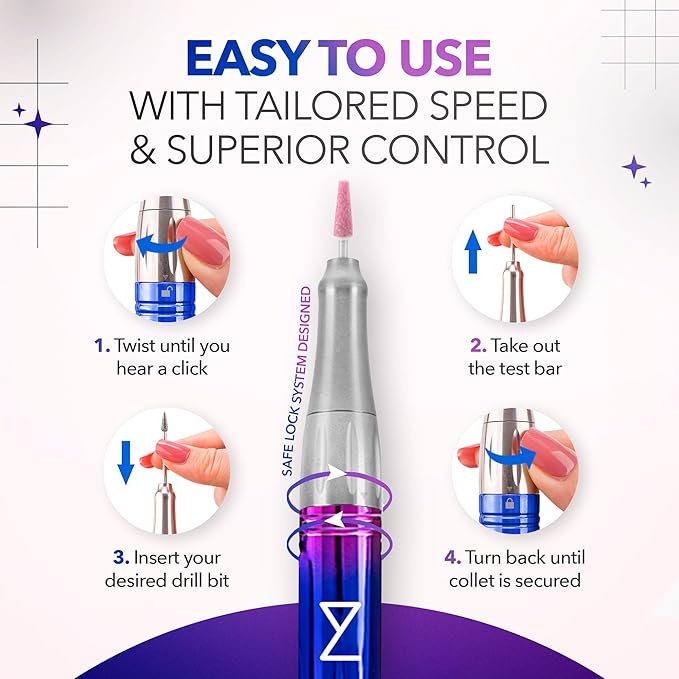 M Mase- Professional Nail Drill Machine - Coreless 2-in-1 Nail File - Electric, Cordless, 35000 RPM, HD Display - Electric Nail Drill for Professional & Home Use (Unicorn Pink Blue)-BrightBean Baby