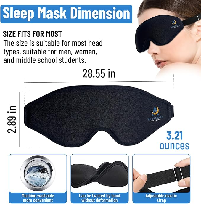 3D Sleep Mask for Men Women | 100% Blackout, Zero Eye Pressure, Breathable Material | Comfortable Night Blindfold for Sleeping, Travel and Meditation (Black)-BrightBean Baby