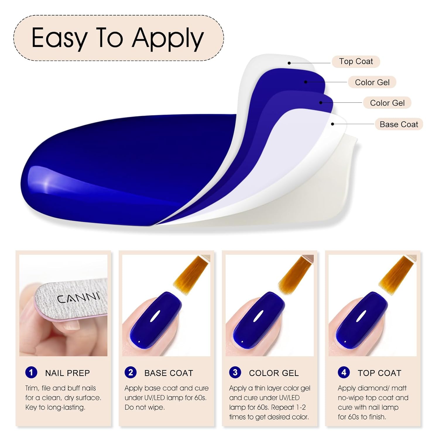 CANNI Royal Blue Gel Nail Polish – Classic Deep Navy Blue UV LED Soak Off High Gloss, Long Lasting Nail Polish Gel for Salon and Home Manicure-BrightBean Baby