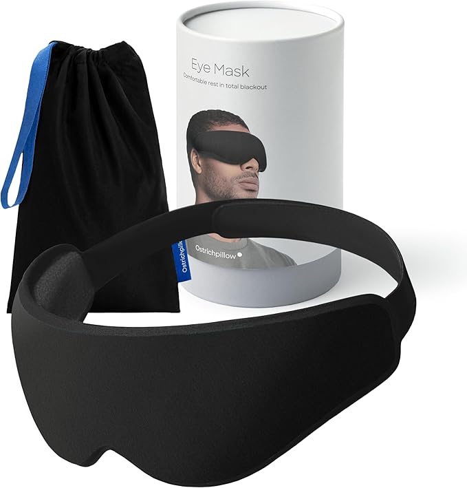 Ostrichpillow Eye Mask, Sleep Mask for Men Women 100% Blackout, No Pressure On Eyes, Soft & Breathable, Adjustable Fit, Travel Bag Included-BrightBean Baby