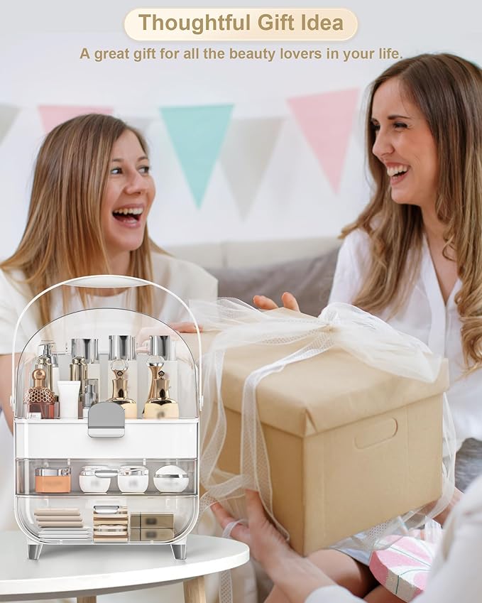 Makeup Organizer, Skincare Holder Bathroom Counter Organizer, Storage Box Cosmetic Display Cases, Teen Girl Gifts Trendy Stuff Make up Organizers for Vanity, Dresser, Countertop (Silver)-BrightBean Baby