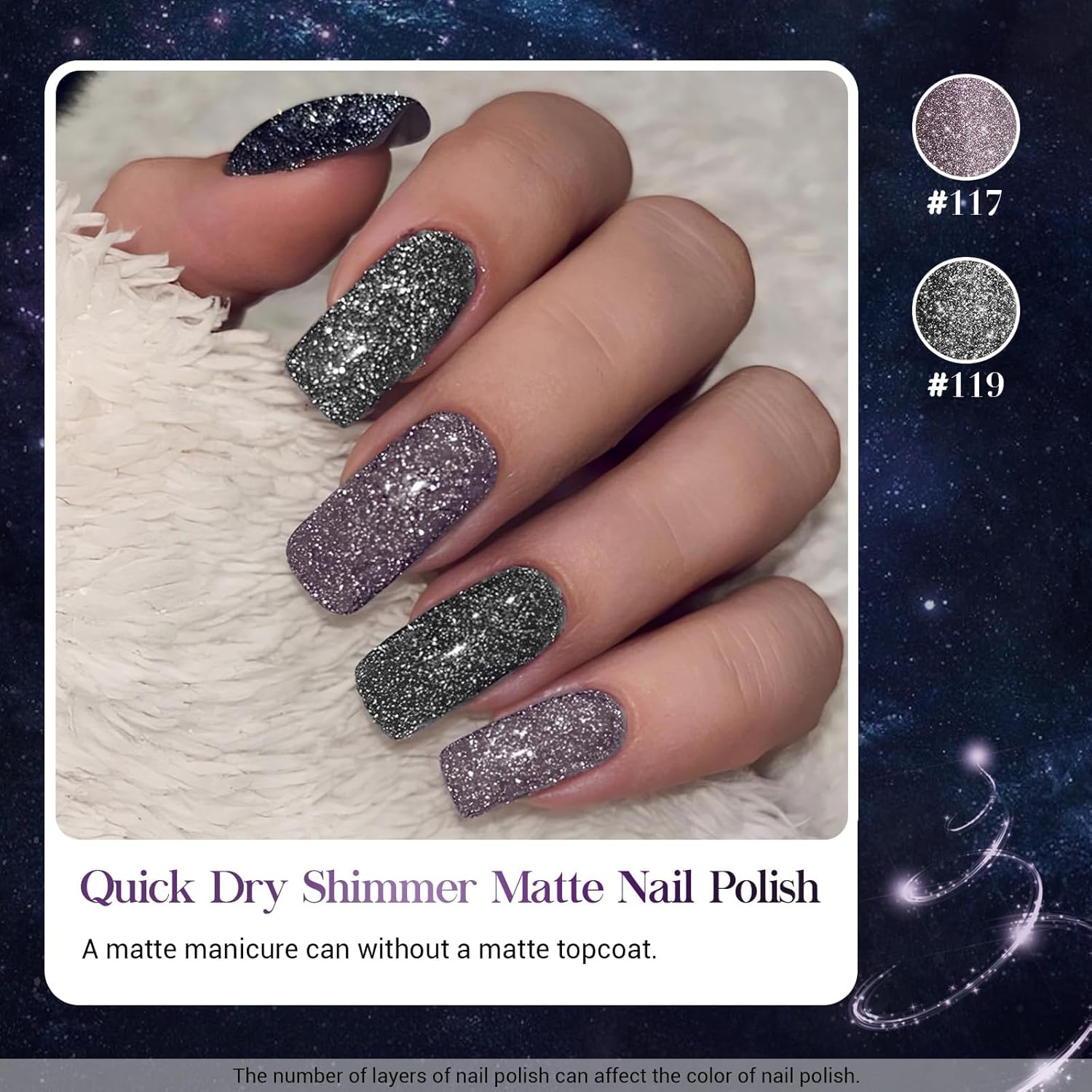 AZUREBEAUTY Matte Glitter Nail Polish Set 4 Colors Diamond Platinum Silver Purple Black Nude Nail Polish Quick Dry Natural Nail Kit with Top Coat DIY Salon Home-BrightBean Baby