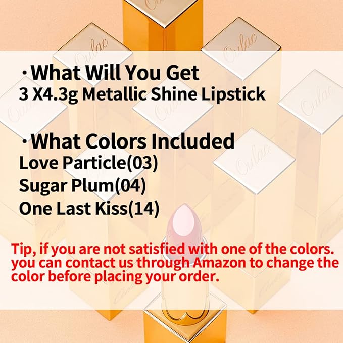 Oulac Metallic Lipstick Set- Dark Lipcolor with Moisturizing Formula, Vegan Beauty, Full-Coverage Lip Color, Christmas Gifts for Women, 4.3g X 3PCS-BrightBean Baby