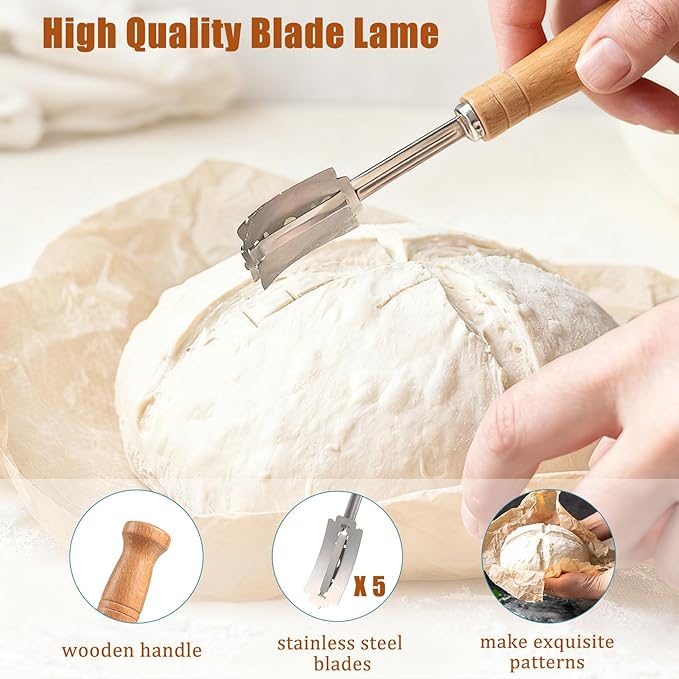 Panny Sourdough Starter Kit, Banneton Bread Proofing Basket with Glass Sour Dough Starter Jar, Sourdough Bread Baking Supplies, Making Tools, 9" Round & 10" Oval Baskets, Christmas Gift for Men Women