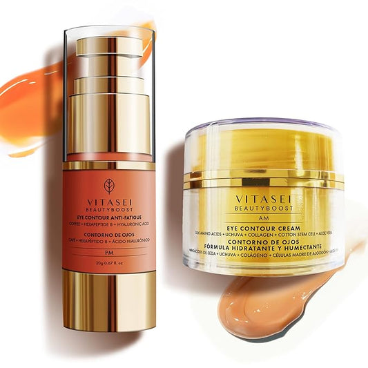 AM/PM Anti-Aging Kit Eye Contour Duo, Deep Hydration Eye Contour Cream with Cotton Stem Cells & Hyaluronic Acid (AM), Eye Contour Anti-Fatigue with Arabic Coffee for Under Eye Lines Protection(PM)-BrightBean Baby