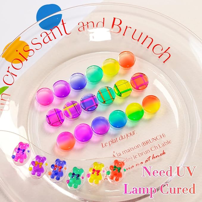 Double Rhythm 6 Pcs 15 ML Gel Polish Set Same Color Same Bottle Soak Off Jelly Neon Gel Polish Kit Nail Art Manicure Salon DIY at Home (Pink Purple Blue Green Yellow Green-T6-50)-BrightBean Baby