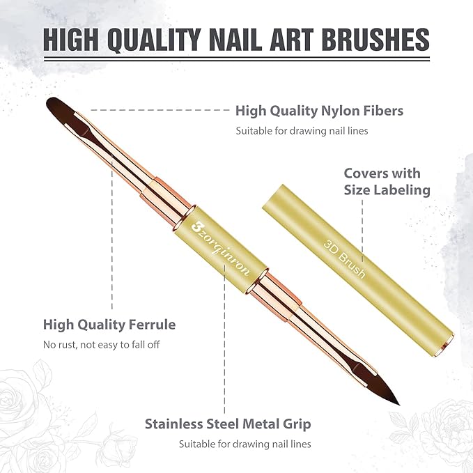 Nail Art Brushes for Nail Art, Professional 5Pcs Double-Ended Acrylic Nail Brush Set for Details, Long Lines, Ombre & 3D Design-Perfect for DIY Manicures & Salons (Gold)-BrightBean Baby