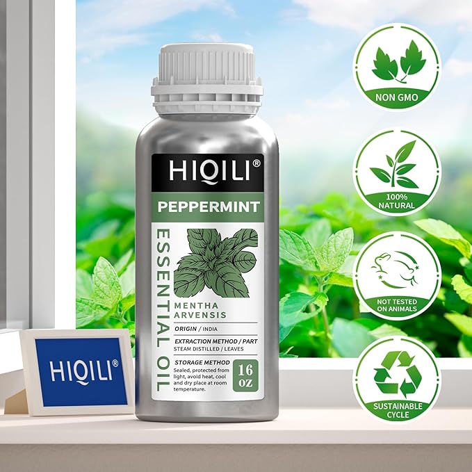 HIQILI Peppermint Essential Oil 16 oz 100% Pure Natural Aromatic Oil for Freshening Air, Hair Care, DIY Soap, SPA & Home Use-BrightBean Baby