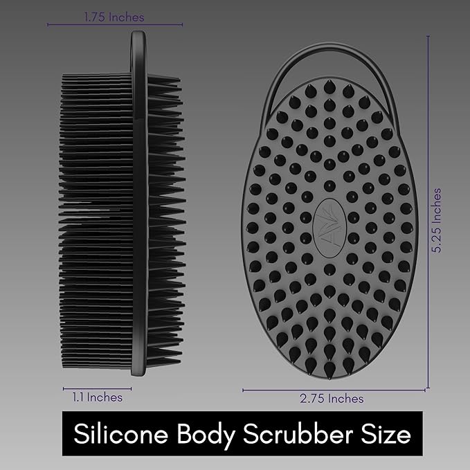 Avilana Silicone Body Scrubber – Gentle Shower Brush & Loofah Alternative- Food Grade & Lab Tested – Fast-Drying, Hygienic, BPA-Free Silicone Body Gentle Exfoliator (Black, Scalp)-BrightBean Baby