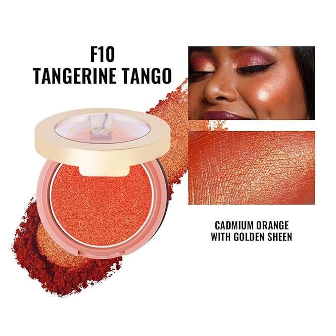 Oulac Luminisers Powdery Blusher for Cheeks Face Glow,Brighten Skin As Highlighter Makeup, Shimmer Blusher,Buildable and Vegan Cosmetics,4.8g F10 Tangerine Tango-BrightBean Baby