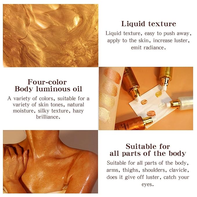 Shimmer Body Oil, Highlighter Makeup Smooth Glitter Glow Liquid Foundation for Face & Body,Liquid Illuminator Body Shimmer Lotion for Women (3# Bronze Gold)-BrightBean Baby