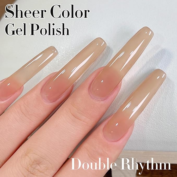 Double Rhythm 0.5Oz Translucent Gel Polish Sheer Neutral Natural Light Milky Same Color Same Bottle 15ML Jelly Nail Art DIY at Home (Nude-A1372)-BrightBean Baby