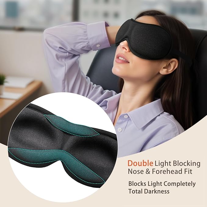 Slim 3D Sleep Mask for Side Sleepers, Blackout Sleeping Maskfor Men Women, Zero Eye Pressure, Ultra Soft Eye Masks for Sleeping, Perfect for Travel, Nap, Meditation, Airplane (Black)-BrightBean Baby
