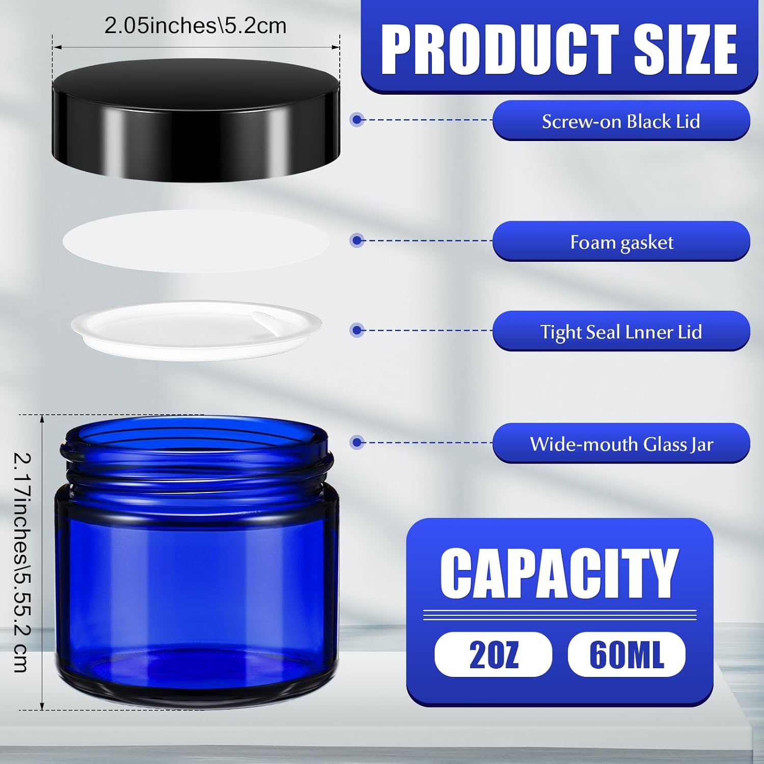 Domensi 32 Pcs 2 oz Glass Jars with Lids Travel Size Round Leakproof Empty Cosmetic Jars with Inner Liners Lid for Storing Makeup Lotions Face Cream Ointments Candle DIY Making (Cobalt Blue)-BrightBean Baby
