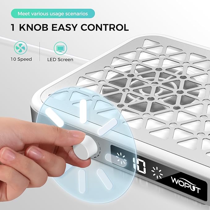 Professional Nail Dust Collector, 1600PA Portable, 10 Speeds, Disposable Filter Papers (30 Pcs), Matte White, Modern, Lightweight, Nail Vacuum for Home & Salon-White-BrightBean Baby