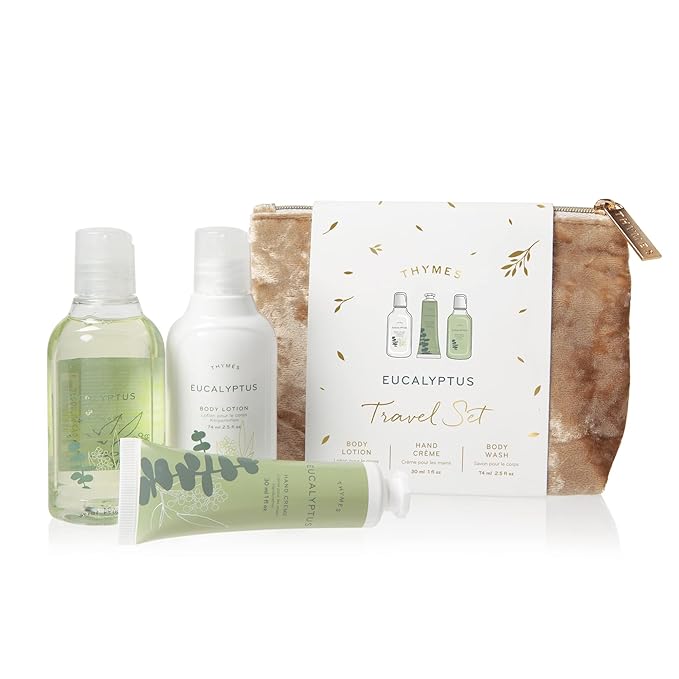Thymes Travel Set and Beauty Bag - Contains Body Wash, Body Lotion & Hand Cream - Eucalyptus-BrightBean Baby