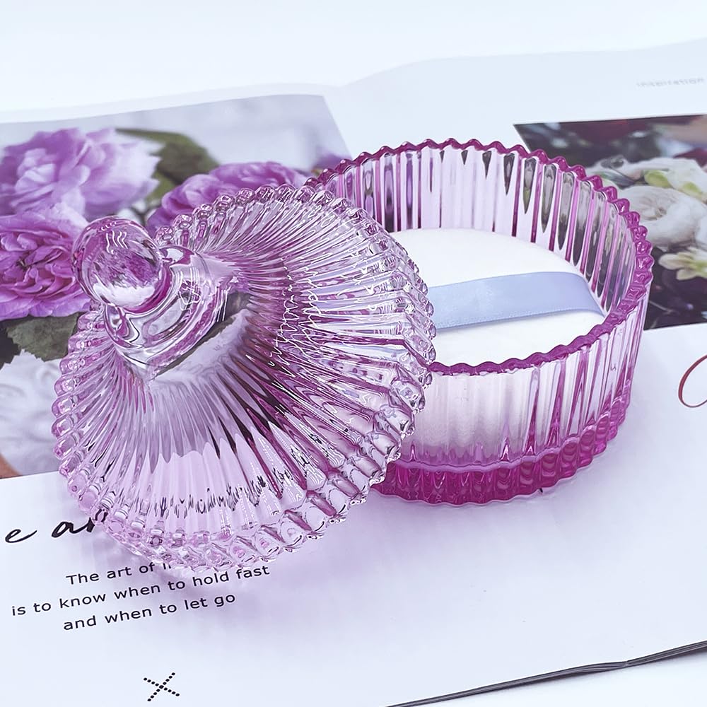 Ultra Soft Powder Puff and Container 3.3" High Density Velvet Dusting Washable Reusable Powder Puff,Body Powder Puff and Glass Jar Holder Loose Powder Box with Puff for Face Makeup(Pink)-BrightBean Baby