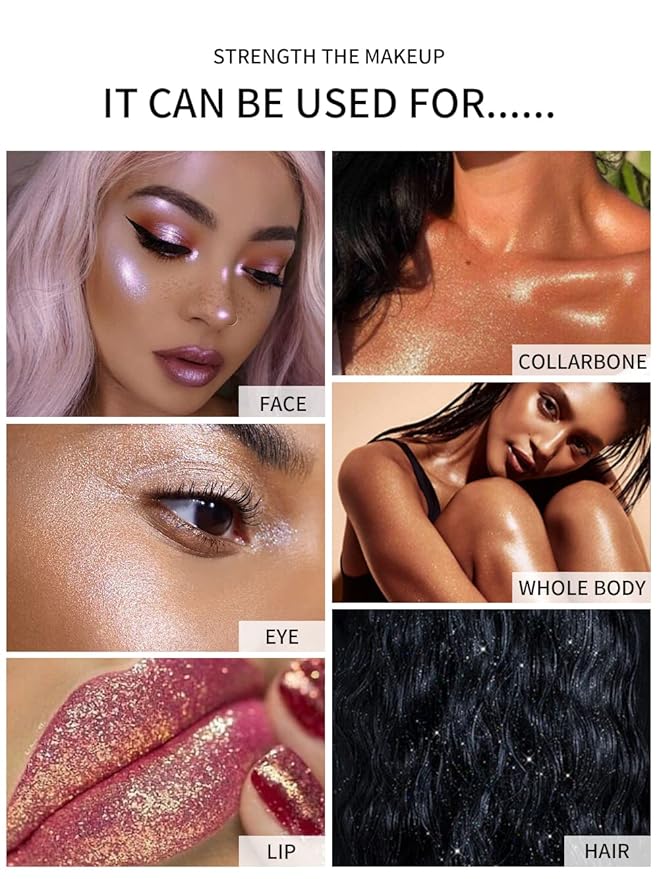 AKARY Shimmer Highlighter Powder, Fairy Polvo De Hadas Highlighter Powder & Blush Stick, Instant Glow Luminizer Duo, Glitter Body Face Hair High Gloss Stick, Sparkle Smudge-Proof Highlighter Stick Party Makeup (B1- #2)-BrightBean Baby