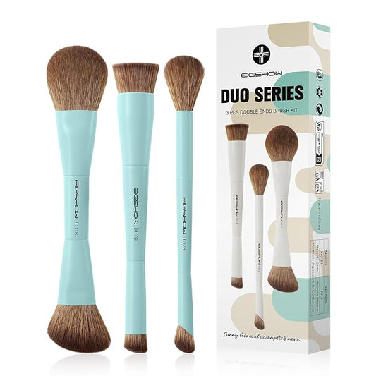 EIGSHOW Makeup Brush Set, 3Pcs Dual Ended Face Makeup Brushes for Foundation Powder Contour Highlight Concealer Nose Shadow, Travel Gift Set (Cyan)-BrightBean Baby