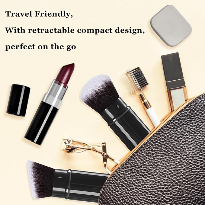 Makeup Brush 2 Pack, Retractable Travel Kabuki Powder Makeup Brush, Foundation Face Blush Brushes for Blending Liquid, Blush, Bronzer, Buffing, Sunscreen,Flawless Cosmetics-BrightBean Baby